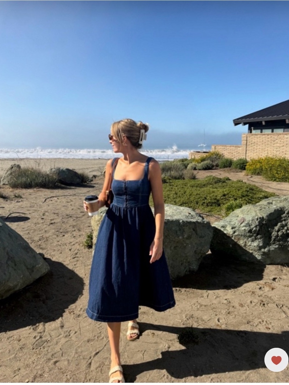 Reformation Navy Blue Denim Midi Dress with Square Neck